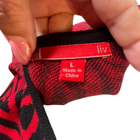 Geometric Red & Black Sleeveless Dress By Liv - Rayon & Nylon Blend Size L - Picture 3 of 4